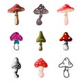 Amanita fly agaric toadstool mushrooms fungus different art style