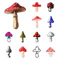 Amanita fly agaric toadstool mushrooms fungus different art style design vector illustration red hat Royalty Free Stock Photo