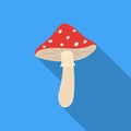 Amanita icon in flat style on white background. Mushroom symbol stock vector illustration.