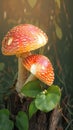 Amanita magic Large mushroom with distinctive red hat close up