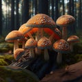 Amanita muscari, fly agaric beautiful red-headed hallucinogenic toxic mushrooms in the forest