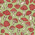 Amanita muscaria poison toxic mushroom seamless pattern