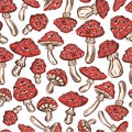 Amanita muscaria poison toxic mushroom seamless pattern