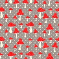 Amanita seamless vector pattern. Poison cartoon mushroom pattern.