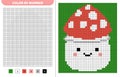 Amanita squishmallow. Color by number. Pixel coloring book. Numbered squares. Game for kids. Vector
