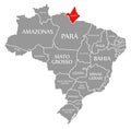 Amapa red highlighted in map of Brazil Royalty Free Stock Photo