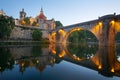 Amarante church view with Sao Goncalo bridge at sunset, in Portugal