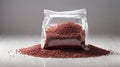 Amaranth seed in a transparent package on a white background