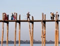 Famous U Bein teak bridge on Taungthaman lake in Myanmar