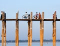 Famous U Bein teak bridge on Taungthaman lake in Myanmar