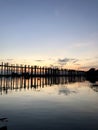 Amarapura, Myanmar - November 6, 2019: U Bein Bridge across the Taungthaman Lake in Amarapura, during sunset Royalty Free Stock Photo