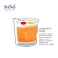 Amaretto sour cocktail drink lemon cherry vector illustration Royalty Free Stock Photo