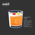 Amaretto sour cocktail drink lemon cherry vector illustration Royalty Free Stock Photo