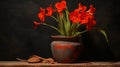 Amarillis in a pot fiery red amarillis pot home condit_004 Royalty Free Stock Photo