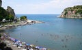 People enjoy Amasra beach in black sea