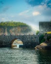 Amasra, Turkey-June 26 2021: Vertical view of Black Sea town with Kemere Bridge