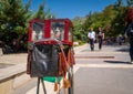 Amasya/Turkey- August 09 2019: Street vender`s perfume box Esanci ve esans kutusu in Turkish