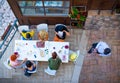 Amasya/Turkey- August 09 2019: Top view of a table with dirty plates after lunch finished, forks and spoons after eating in the