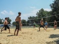 Amateur beach volleyball competition in the children's recreation camp in Anapa in Krasnodar region of Russia.