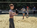 Amateur beach volleyball competition in the children's recreation camp in Anapa in Krasnodar region of Russia.