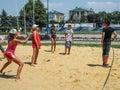 Amateur beach volleyball competition in the children's recreation camp in Anapa in Krasnodar region of Russia.