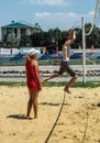 Amateur beach volleyball competition in the children's recreation camp in Anapa in Krasnodar region of Russia.