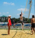 Amateur beach volleyball competition in the children's recreation camp in Anapa in Krasnodar region of Russia.