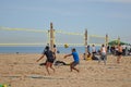 Amateur beach volleyball by the sea