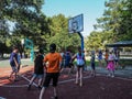 Amateur competition in basketball in the children's recreation camp in Anapa in the Krasnodar region of Russia.