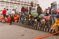 Amateur competition of children to balance bicycle on Lenin Square, Reade set Go. Royalty Free Stock Photo