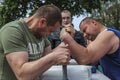 Amateur competitions on an armwrestling in the Gomel region of Belarus.