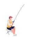 Amateur fisherman with casting rod semi flat color vector character