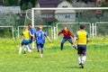 Amateur football match in Kaluga region of Russia. Royalty Free Stock Photo