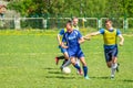 Amateur football match in Kaluga region of Russia. Royalty Free Stock Photo