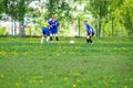 Amateur football match in Kaluga region of Russia. Royalty Free Stock Photo