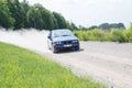 Amateur rally, dirt road, car with rider. Latvia 2018 Royalty Free Stock Photo