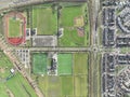 Amateur sports field, aerial top down images, outlines of different types of sports fields. Complex facility overview Royalty Free Stock Photo