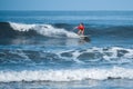 Amateur surfer rides the wave