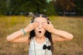 Amaze girl closing her eyes on nature Royalty Free Stock Photo