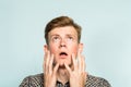 Amazed astonished dazed stunned man looking up Royalty Free Stock Photo