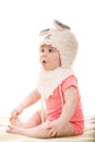 Amazed baby girl with bunny ears Royalty Free Stock Photo