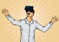 Amazed Businessman in Virtual Reality Goggles.