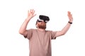 Amazed caucasian man with beard having virtual reality experience Royalty Free Stock Photo