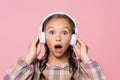 Amazed child in headphones looking 