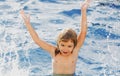 Amazed child playing and splashing in the sea. Kid having fun outdoors. Summer vacation and healthy family lifestyle Royalty Free Stock Photo