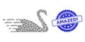 Scratched Amazed! Stamp and Recursion Swan Icon Mosaic