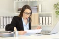 Amazed office worker reading sales report