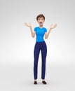 Amazed and Perplexed by Aha Moment, Smiling Jenny - 3D Cartoon Female Character Model - Surprised with Wow Effect