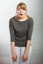 Amazed shocked girl wide open mouth. Royalty Free Stock Photo