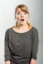 Amazed shocked girl wide open mouth. Royalty Free Stock Photo